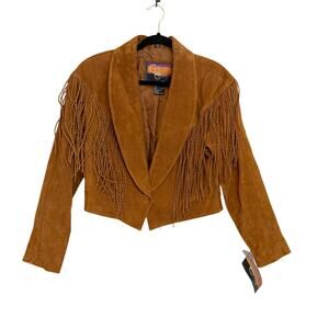 Cripple Creek Fringe Suede Western Jacket L Cognac Brown Boho Rodeo Cowgirl NWT